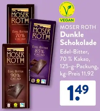 Aldi Süd MOSER ROTH Dunkle Schokolade 125 g Packung Angebot