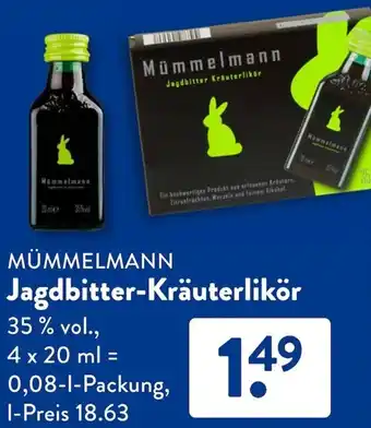 Aldi Süd MÜMMELMANN Jagdbitter-Kräuterlikör 0,08 L Packung Angebot