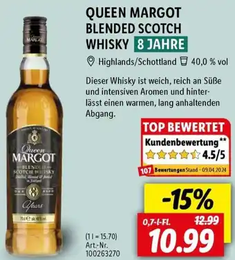 Lidl QUEEN MARGOT BLENDED SCOTCH WHISKY 8 JAHRE 0,7 L-FL Angebot