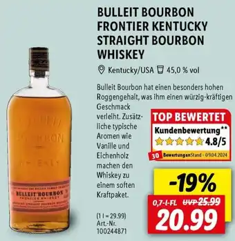 Lidl BULLEIT BOURBON FRONTIER KENTUCKY STRAIGHT BOURBON WHISKEY 0,7 L-FL Angebot