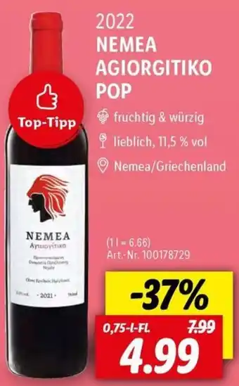 Lidl 2022 NEMEA AGIORGITIKO POP 0,75 L-Fl. Angebot