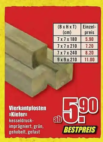 B1 Discount Baumarkt Vierkantpfosten »kiefer« Angebot