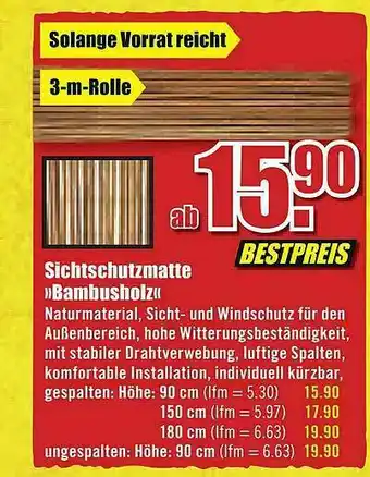 B1 Discount Baumarkt Sichtschutzmatte Bambusholz Angebot