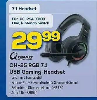 Euronics Berlet Qh-25 Rgb 7.1 Usb Gaming-headset Qpad Angebot