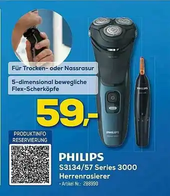 Euronics Berlet Philips S3134 57 Series 3000 Herrenrasierer Angebot