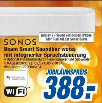 expert Octomedia Sonos Beam Smart Soundbar Weiss Mit Integrierter Sprachsteuerug Angebot