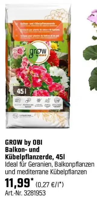 OBI GROW by OBI Balkon- und Kübelpflanzerde, 45L Angebot