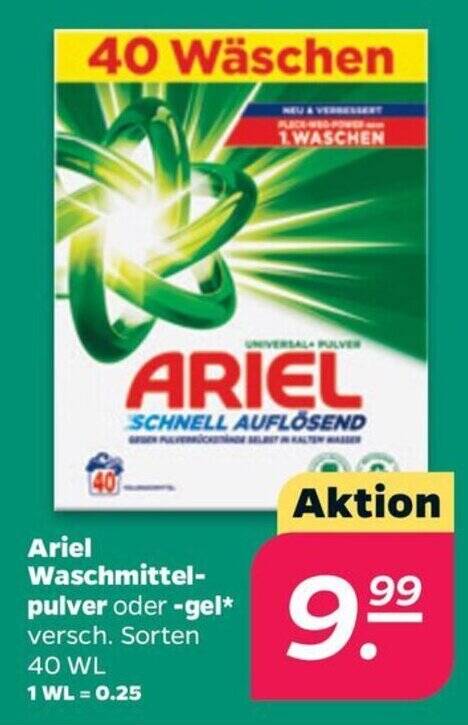 Ariel Waschmittel- pulver oder -gel versch. Sorten 40 WL Angebot bei NETTO