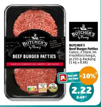 PENNY BUTCHER'S Beef Burger Patties 250 g Packung Angebot