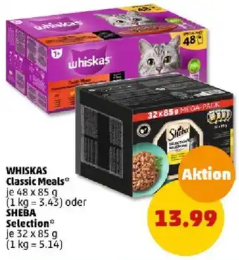 PENNY WHISKAS Classic Meals 48 x 85 g oder SHEBA Selection 32 x 85 g Angebot