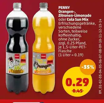 PENNY Penny orangen-, zitronen-limonade oder cola sun mix Angebot