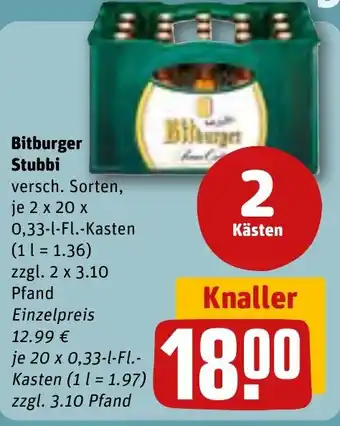 REWE Bitburger Stubbi 0,33-l-Fl.-Kasten Angebot