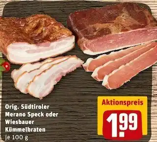 REWE Orig. südtiroler merano speck oder wiesbauer kümmelbraten Angebot