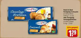 REWE Knack & back fertigteig croissants oder fertigteig sonntagsbrötchen Angebot