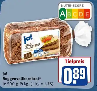 REWE Ja! roggenvollkornbrot Angebot