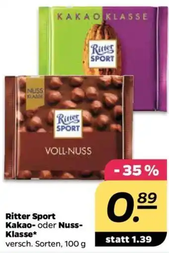 NETTO Ritter Sport Kakao oder Nuss Klasse 100g Angebot