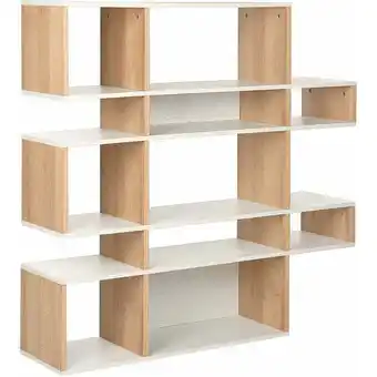 ManoMano Bücherregal mit 5 Fächern aus hellem Holz und weißem MDF-Papier Offene Rückwandregale - Heller Holzfarbton Angebot