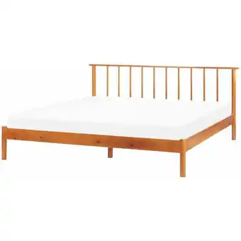 ManoMano Bett Hellbraun Kiefernholz mit Lattenrost 180 x 200 cm Hohes Kopfteil Lamellenoptik Modern Skandi Design Schlafzimmer Ausstat Angebot