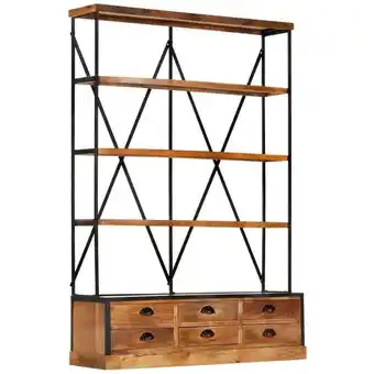 ManoMano Hommoo Bücherregal 4 Ebenen 6 Schubladen 122×36×181 cm Massivholz Angebot