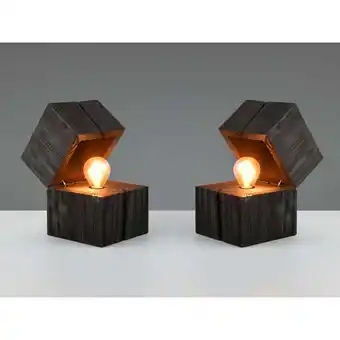 ManoMano Meinewunschleuchte - 2-er set aufklappbare led Tischleuchten aus Holz Schwarz, Höhe 16cm Angebot