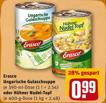 REWE Erasco ungarische gulaschsuppe oder hühner nudel-topf Angebot