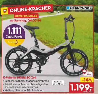 Netto Marken-Discount BLAUPUNKT E-Faltbike HENRI 20 Zoll Angebot