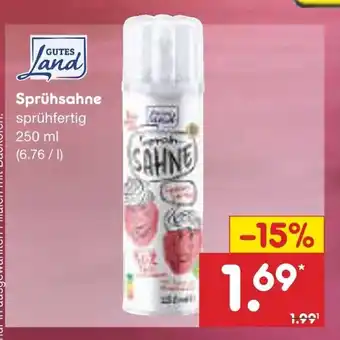 Netto Marken-Discount GUTES Land Sprühsahne sprühfertig 250 ml Angebot