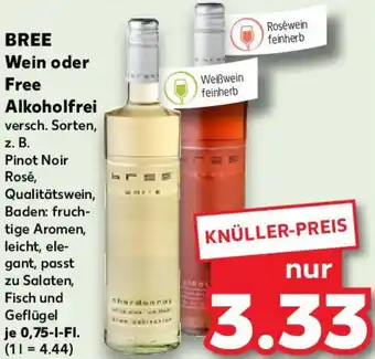 Kaufland BREE Wein oder Free Alkoholfrei 0,75 L-Fl. Angebot