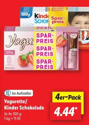 Lidl Yogurette/ Kinder Schokolade 4x 100 g 4er-Pack Angebot