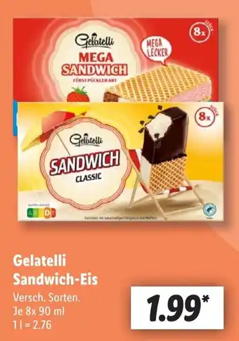 Lidl Gelatelli Sandwich-Eis 8 x 90 ml Angebot