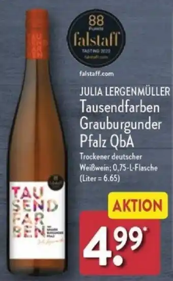 Aldi Nord JULIA LERGENMÜLLER Tausendfarben Grauburgunder Pfalz QbA 0,75 l Flasche Angebot