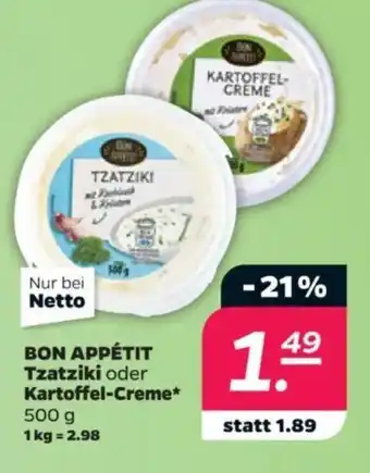 NETTO BON APPÉTIT Tzatziki oder Kartoffel-Creme 500 g Angebot