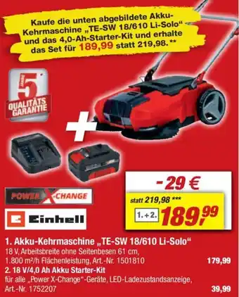 toom Baumarkt Einhell Akku-Kehrmaschine ,,TE-SW 18/610 Li-Solo" Angebot