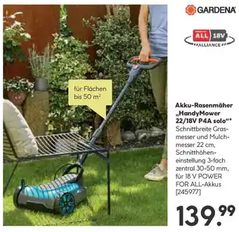 BayWa Bau & Garten GARDENA Akku-Rasenmäher „HandyMower 22/18V P4A solo" Angebot