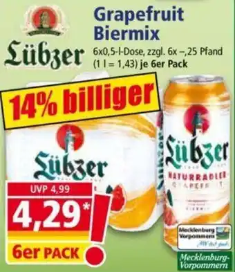 Norma Lübzer Grapefruit Biermix 6x0,5 L Dose Angebot