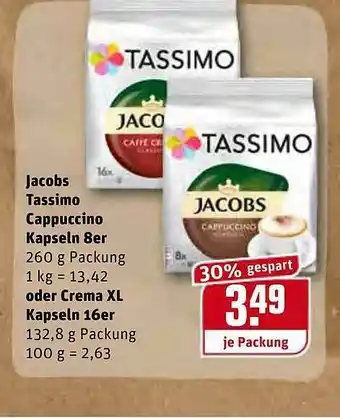 REWE Jacobs Tassimo Cappuccino Kapseln 8er Oder Crema XL Kapseln 16er Angebot