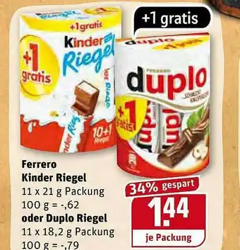 REWE Ferrero Kinder Riegel Oder Duplo Riegel Angebot