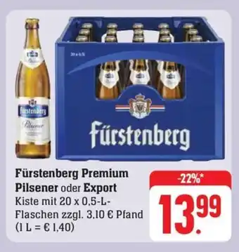 Schmidt's Märkte Fürstenberg Premium Pilsener oder Export Kiste mit 20 x 0,5-L-Flaschen Angebot