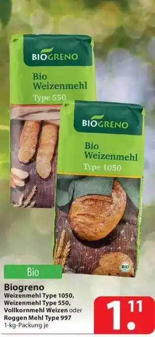 Famila Nord Ost Biogreno Weizenmehl Type 1050/550, Vollkornmehl Weizen oder Roggen Mehl Type 997 1kg Angebot