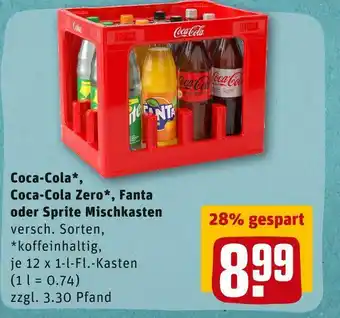 REWE Coca-cola*, coca-cola zero*, fanta oder sprite softdrinks mischkasten Angebot