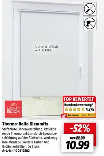 Lidl LICHT BLICK Thermo-Rollo Klemmfix Angebot