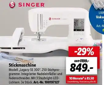 Lidl SINGER Stickmaschine Modell „Legacy SE 300". Angebot