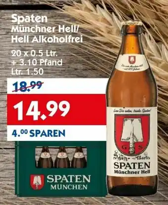 Hol'ab Getränkemarkt Spaten Münchner Hell oder Hell Alkoholfrei 20x0,5L Angebot