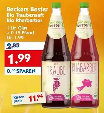 Hol'ab Getränkemarkt Beckers Bester Bio Traubensaft oder Bio Rharbarber 1L Angebot