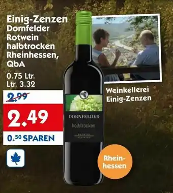 Hol'ab Getränkemarkt Einig Zenzen Dornfelder Rotwein halbtrocken Rheinhessen, QbA 0,75L Angebot