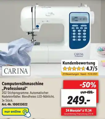 Lidl Carina Computernähmaschine Professional Angebot