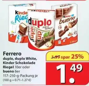 Famila Nord Ost Ferrero Duplo, Duplo White, Kinder Schokolade Riegel oder Bueno 117-210g Angebot