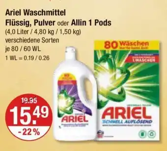 V Markt Ariel Waschmittel Flüssig, Pulver oder Allin 1 Pods je 80 / 60 WL 1 WL Angebot