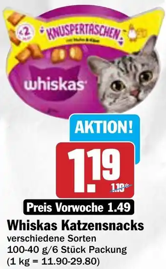 AEZ Whiskas Katzensnacks 100-40 g/6 Stück Packung Angebot