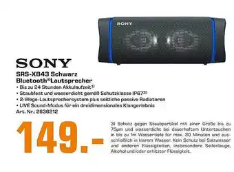 Saturn Sony SRS-XB43 Schwarz Bluetooth Lautsprecher Angebot